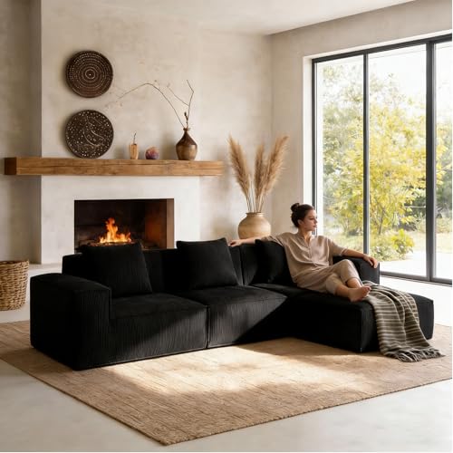 106.3" Cloud Sectional Couch L-Shape Couch with Ottoman, Modular Sectional Sofa for Living Room Bedroom and Upholstered Couches for Apartment, Soft Corduroy Fabric, No Assembly Required, Oversized | Living Room, No Assembly Required