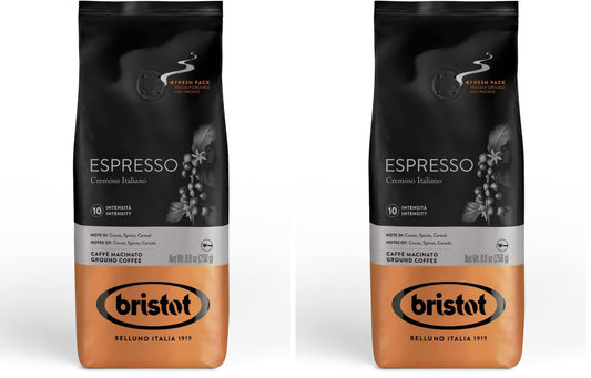 Bristot Espresso Cremoso Italiano Ground Coffee – Medium Roast, Rich & Smooth – 8.8oz (250g) Bag – Italian Ground Espresso for Home Machines
