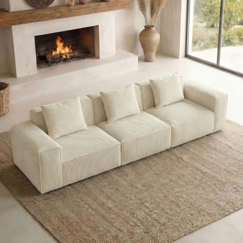 106.3" Cloud Sectional Couch L-Shape Couch with Ottoman, Modular Sectional Sofa for Living Room Bedroom and Upholstered Couches for Apartment, Soft Corduroy Fabric, No Assembly Required, Oversized | Living Room, No Assembly Required