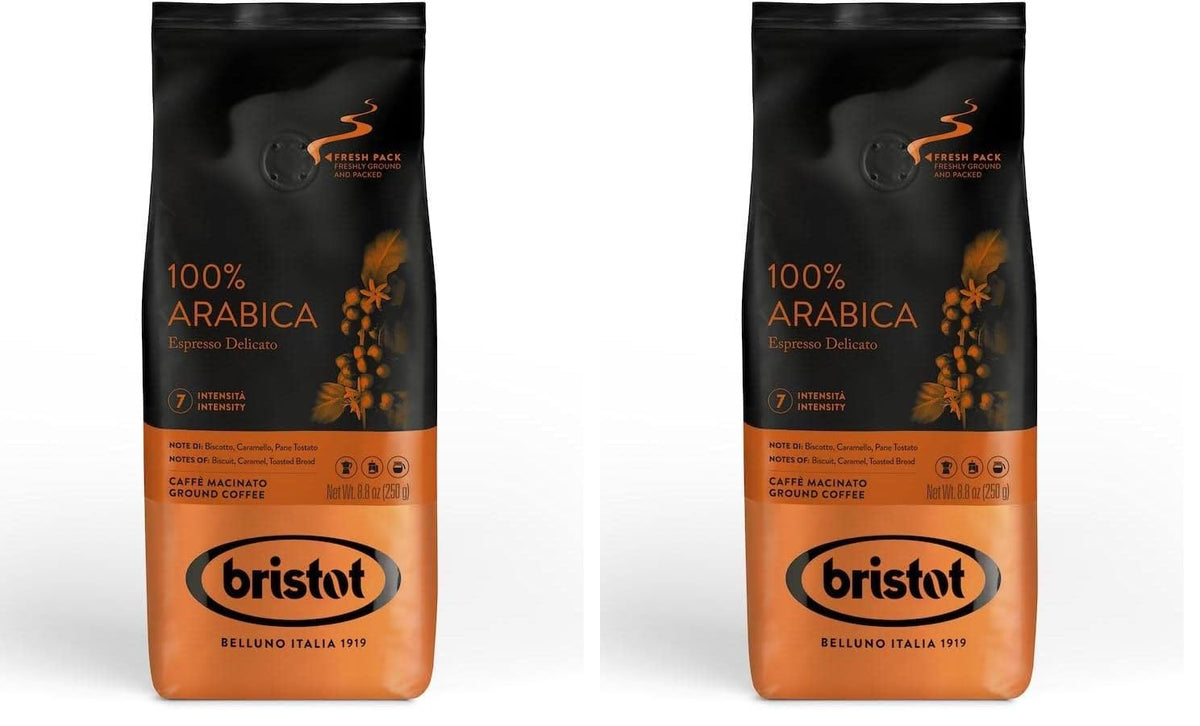 Bristot Espresso Cremoso Italiano Ground Coffee – Medium Roast, Rich & Smooth – 8.8oz (250g) Bag – Italian Ground Espresso for Home Machines