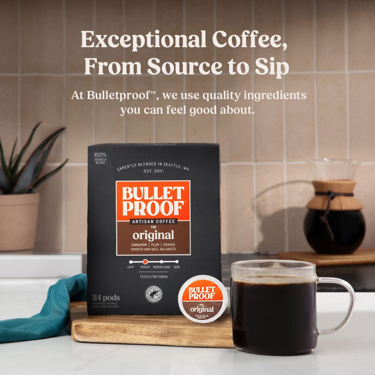 Bulletproof Original Medium-Roast Single-Serve Coffee Pods, 24 Count