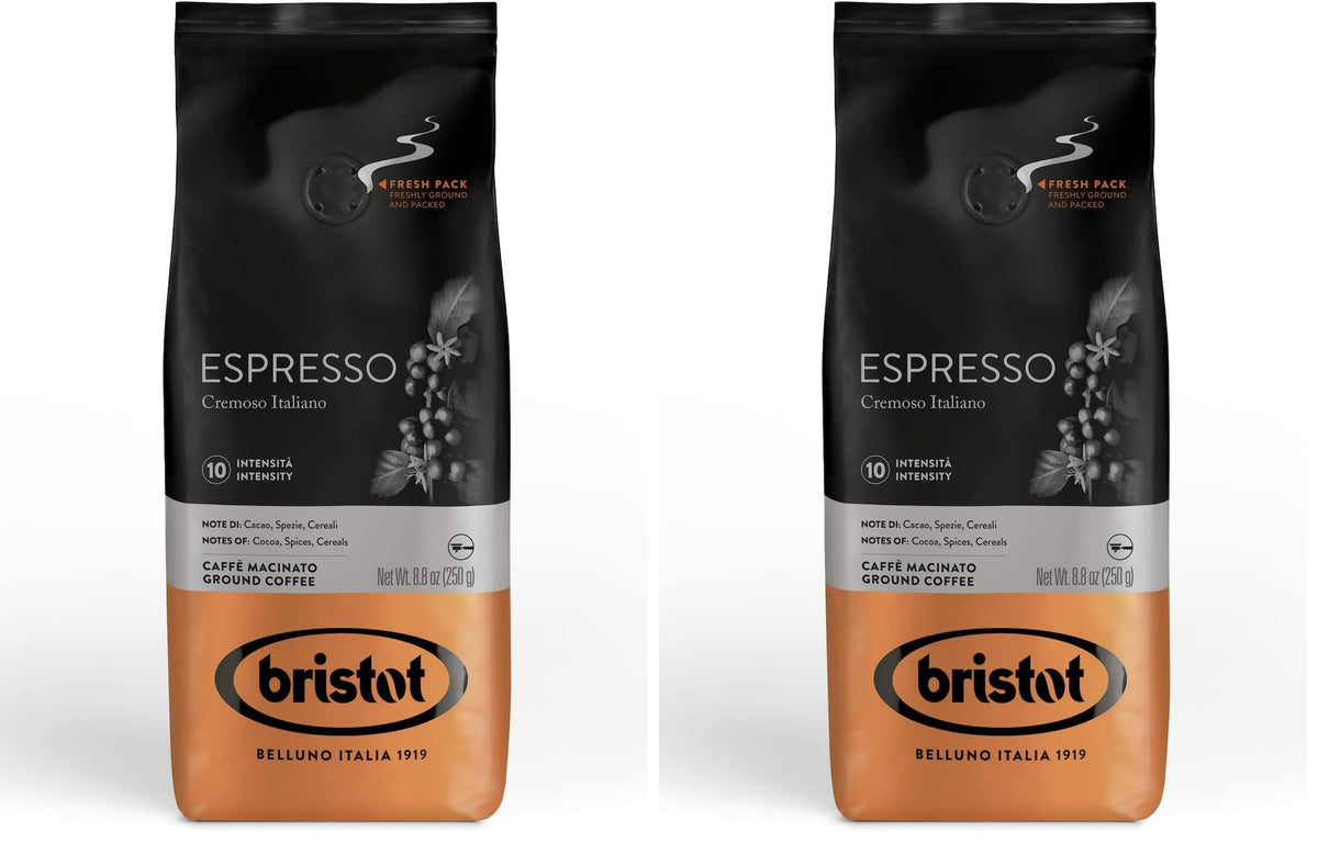 Bristot Espresso Cremoso Italiano Ground Coffee – Medium Roast, Rich & Smooth – 8.8oz (250g) Bag – Italian Ground Espresso for Home Machines