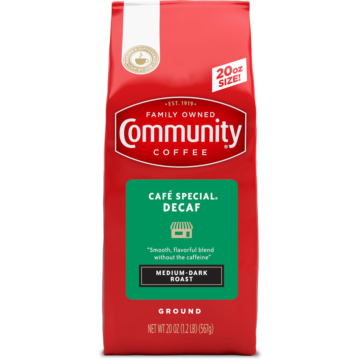 Community Coffee Café Special Decaf Ground Coffee, Medium Dark Roast, 32 Ounce Bag (Pack of 4)
