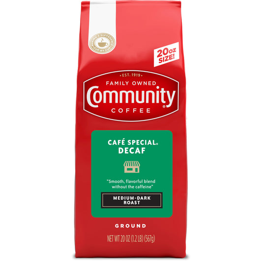 Community Coffee Café Special Decaf Ground Coffee, Medium Dark Roast, 32 Ounce Bag (Pack of 4)