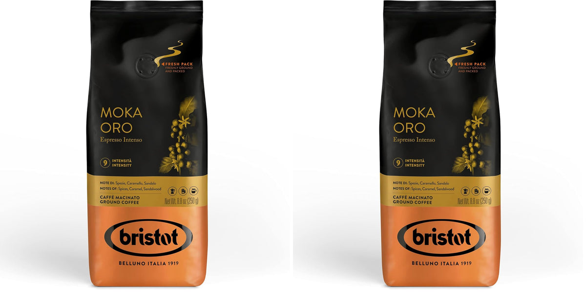 Bristot Espresso Cremoso Italiano Ground Coffee – Medium Roast, Rich & Smooth – 8.8oz (250g) Bag – Italian Ground Espresso for Home Machines
