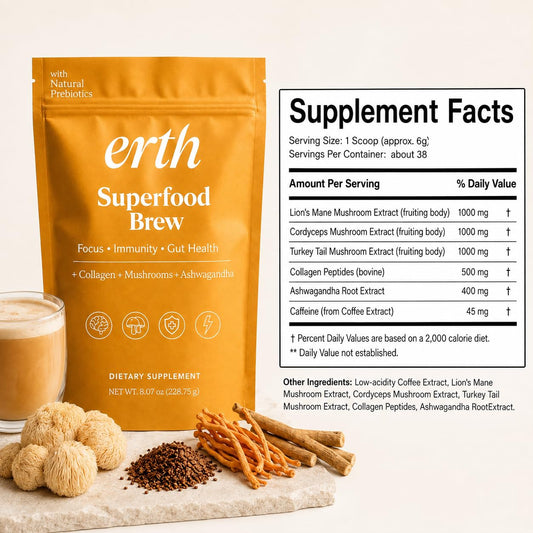 Earth Superfood Brew Coffee, Erth Mushroom Coffee, 8.07oz (228.75g)