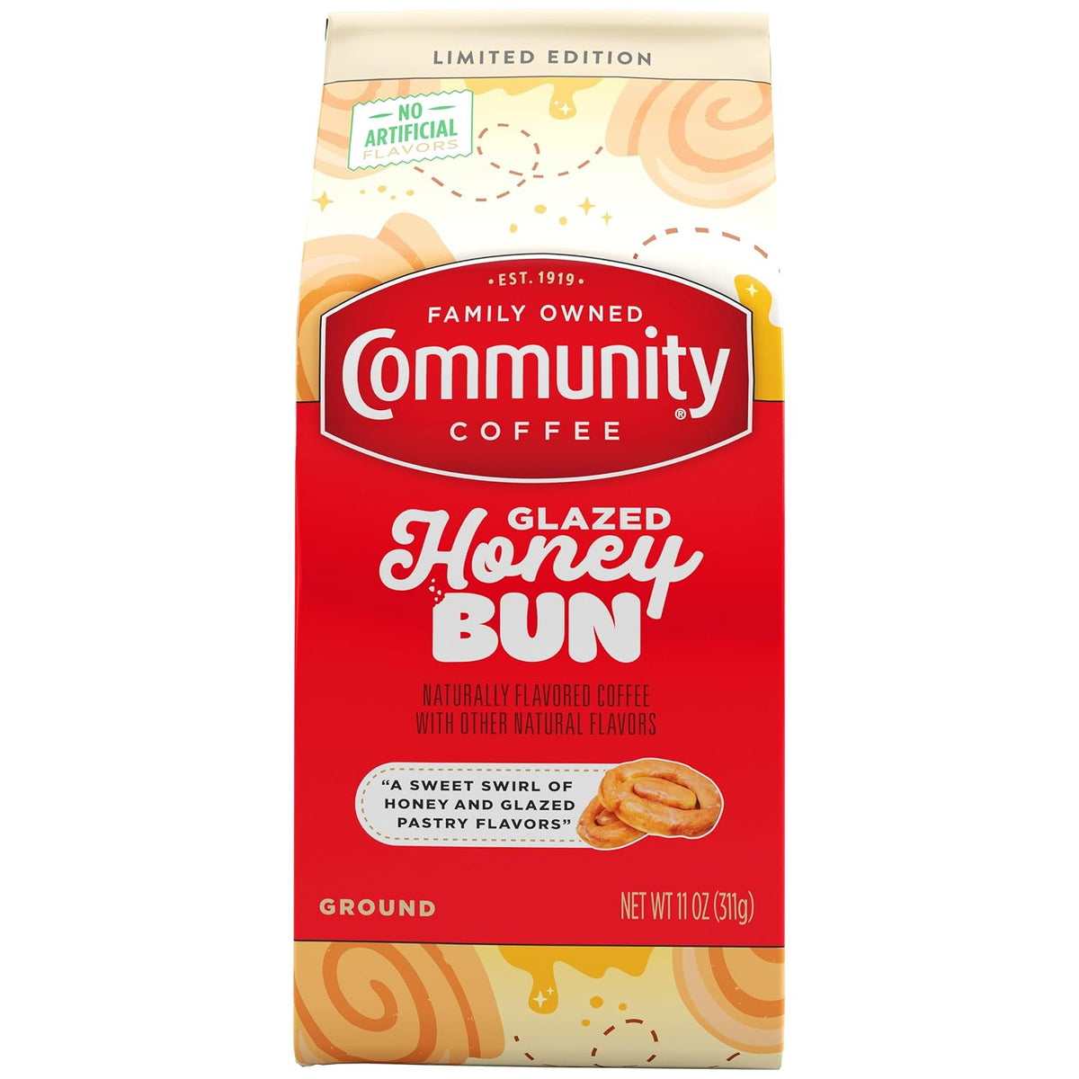 Community Coffee Cinnamon Roll Flavored Ground Coffee, Naturally Flavored, 11 Ounce (Pack of 1)