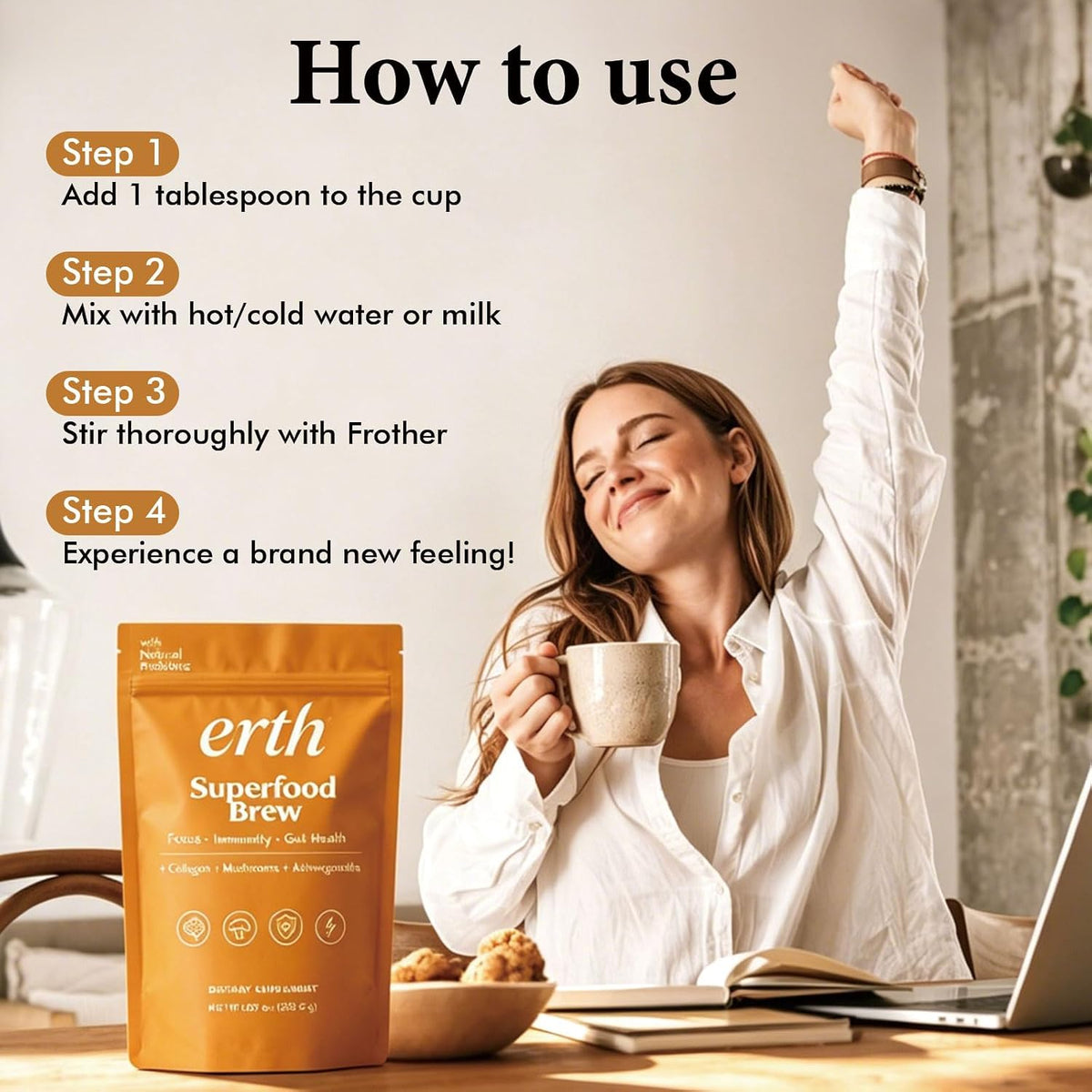 Earth Superfood Brew Coffee, Erth Mushroom Coffee, 8.07oz (228.75g)