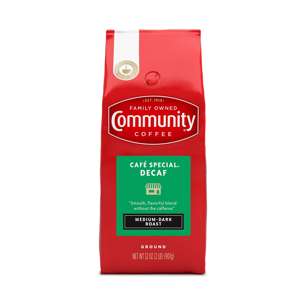 Community Coffee Café Special Decaf Ground Coffee, Medium Dark Roast, 32 Ounce Bag (Pack of 4)