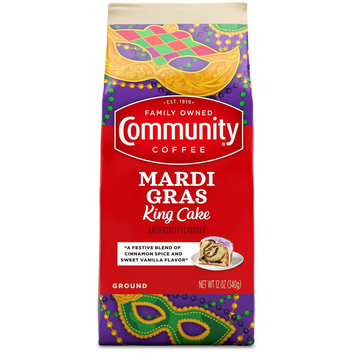 Community Coffee Cinnamon Roll Flavored Ground Coffee, Naturally Flavored, 11 Ounce (Pack of 1)