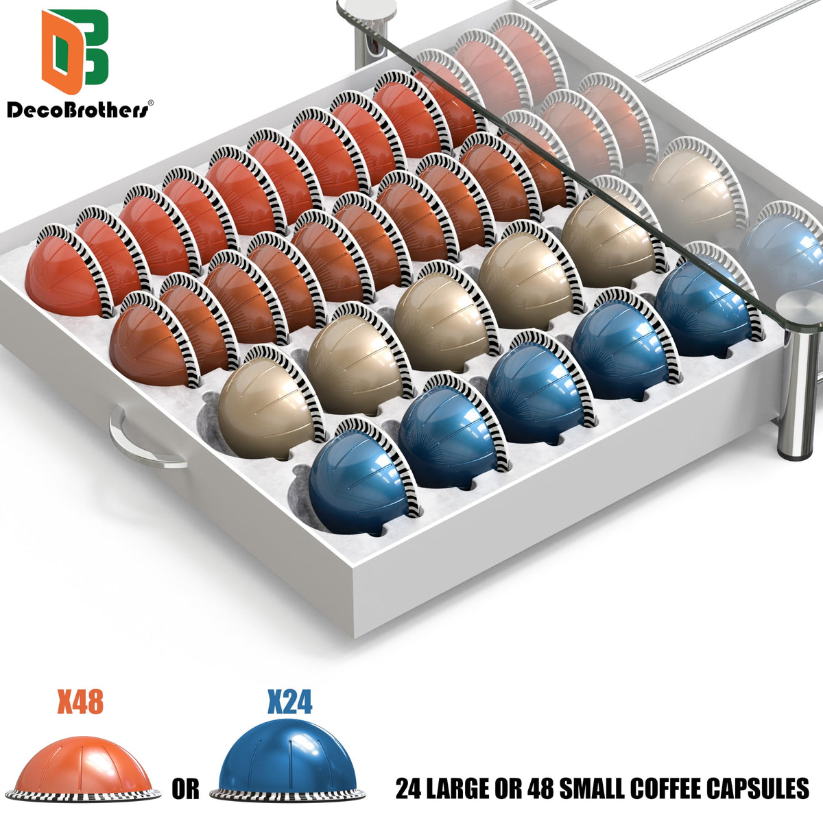 Deco Brothers Tempered Glass Vertuo Pod Holder, Fits 24 Large/48 Small Pods