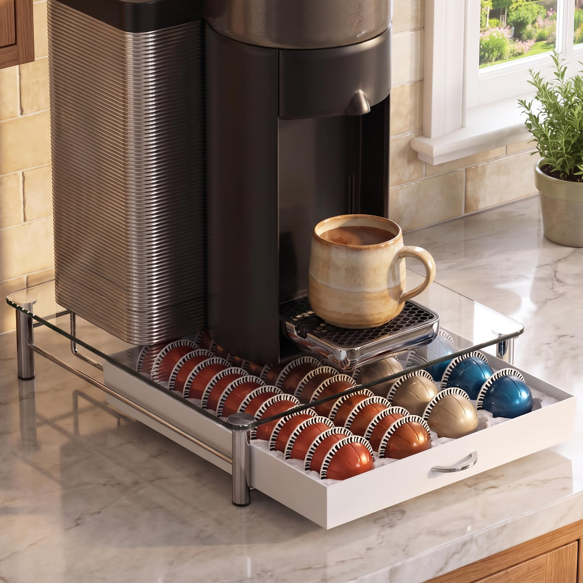 Deco Brothers Tempered Glass Vertuo Pod Holder, Fits 24 Large/48 Small Pods