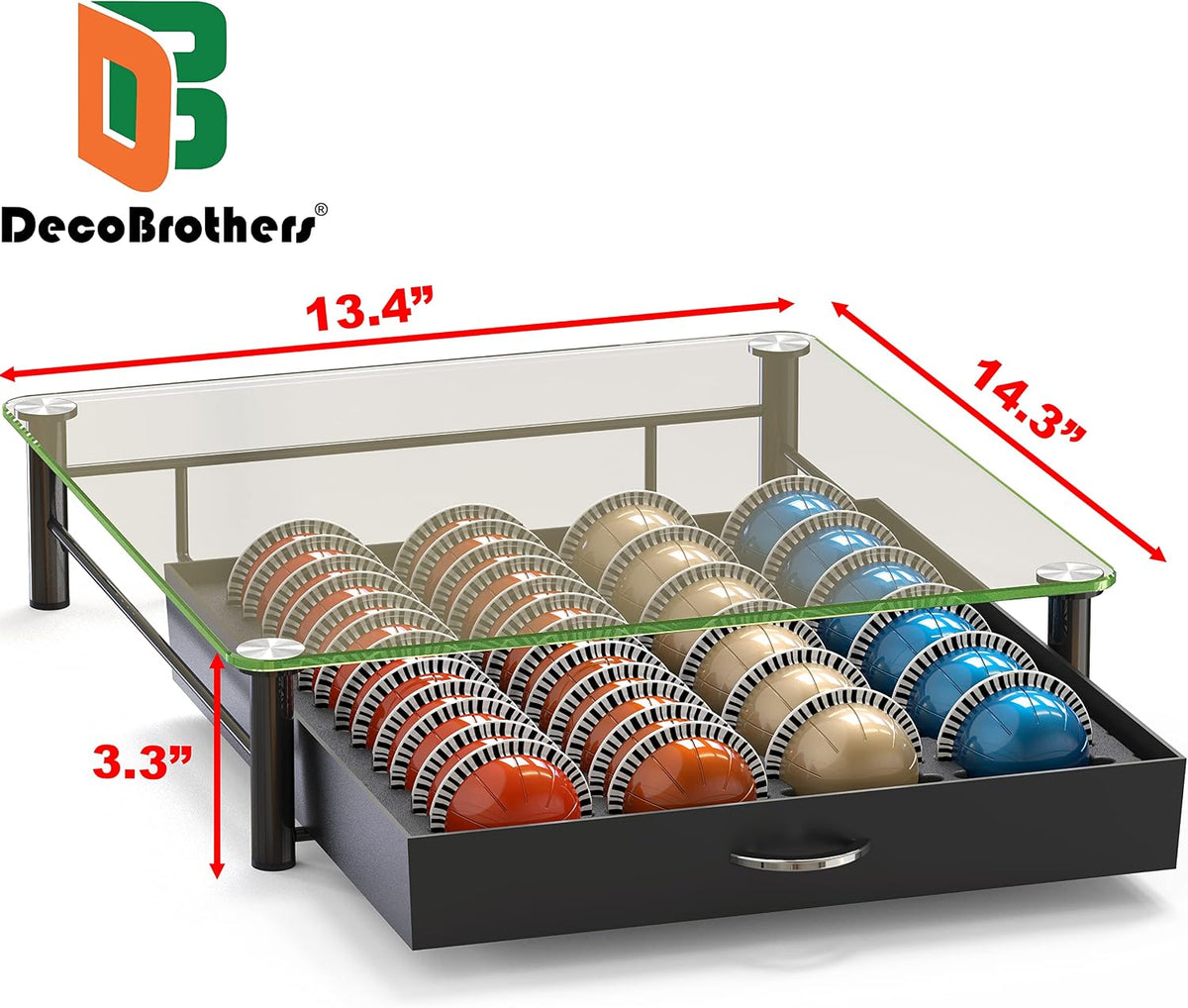 Deco Brothers Tempered Glass Vertuo Pod Holder, Fits 24 Large/48 Small Pods