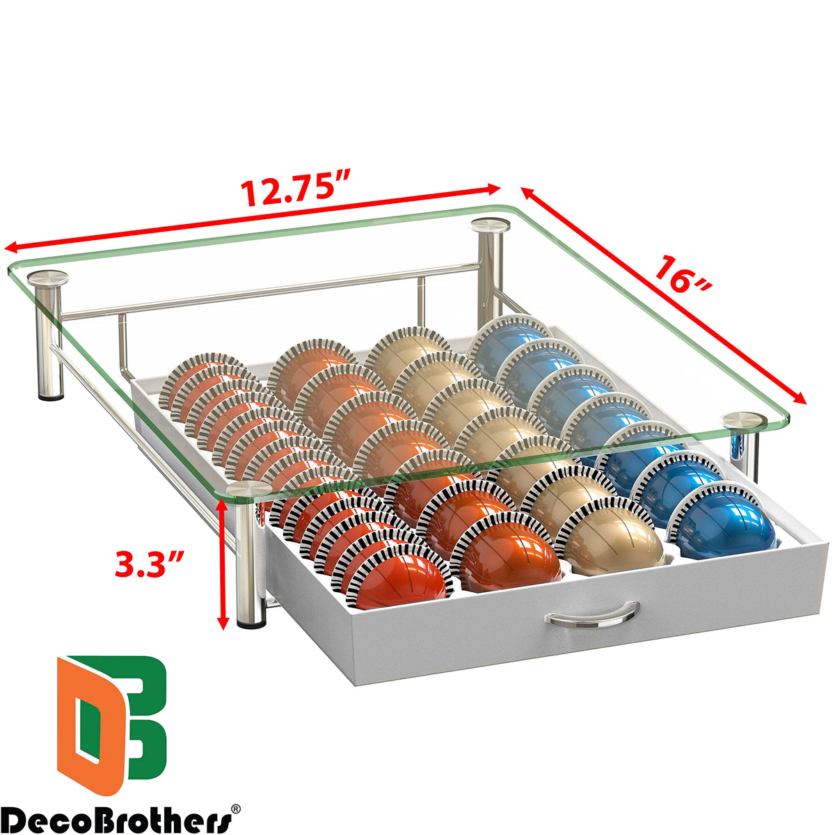 Deco Brothers Tempered Glass Vertuo Pod Holder, Fits 24 Large/48 Small Pods