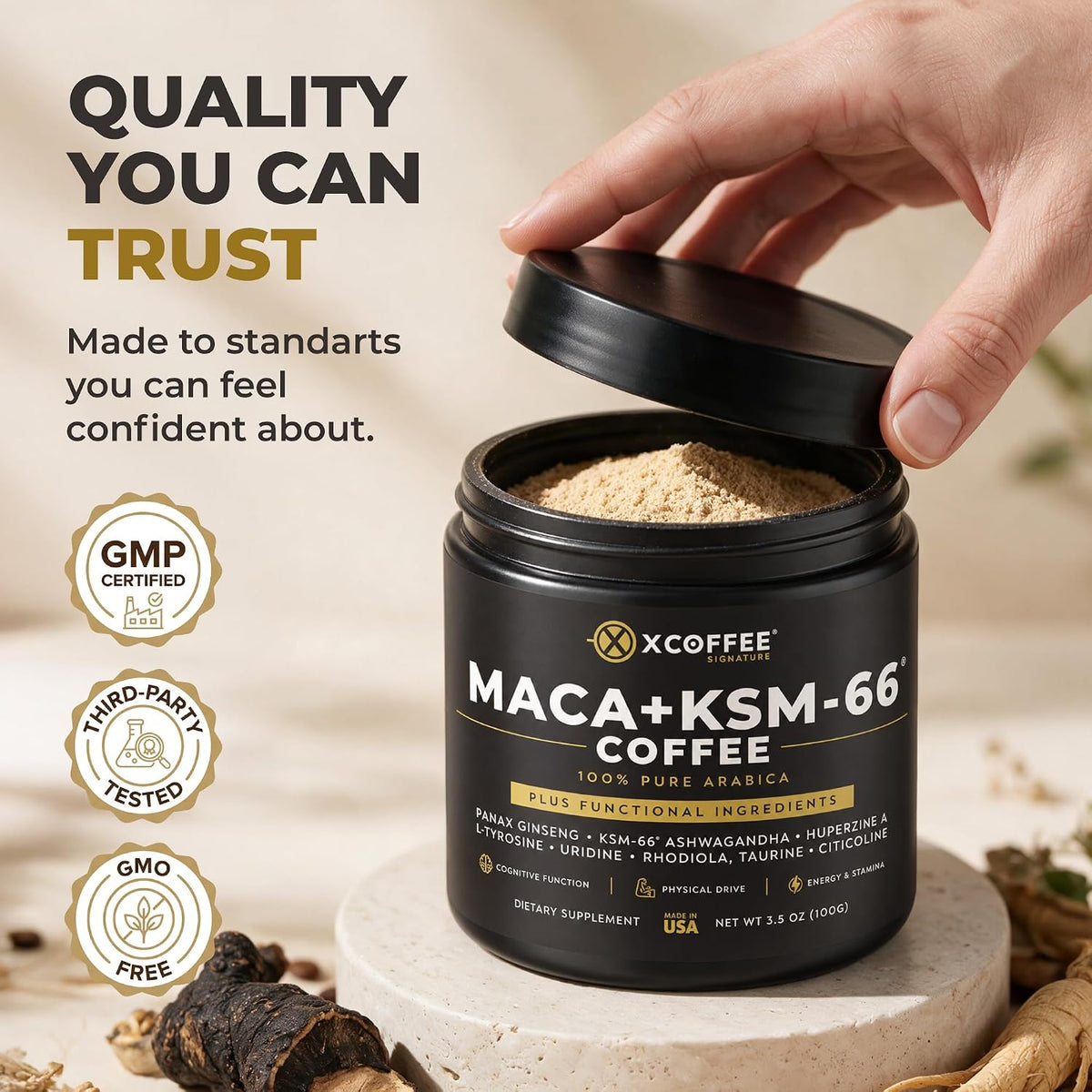 XCOFFEE Pure Arabica Maca Coffee with KSM-66®, Ashwagandha,Taurine.