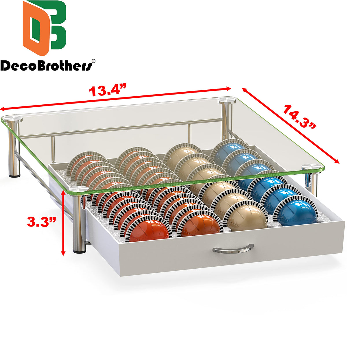 Deco Brothers Tempered Glass Vertuo Pod Holder, Fits 24 Large/48 Small Pods