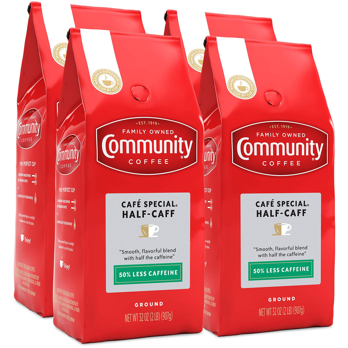 Community Coffee Café Special Decaf Ground Coffee, Medium Dark Roast, 32 Ounce Bag (Pack of 4)