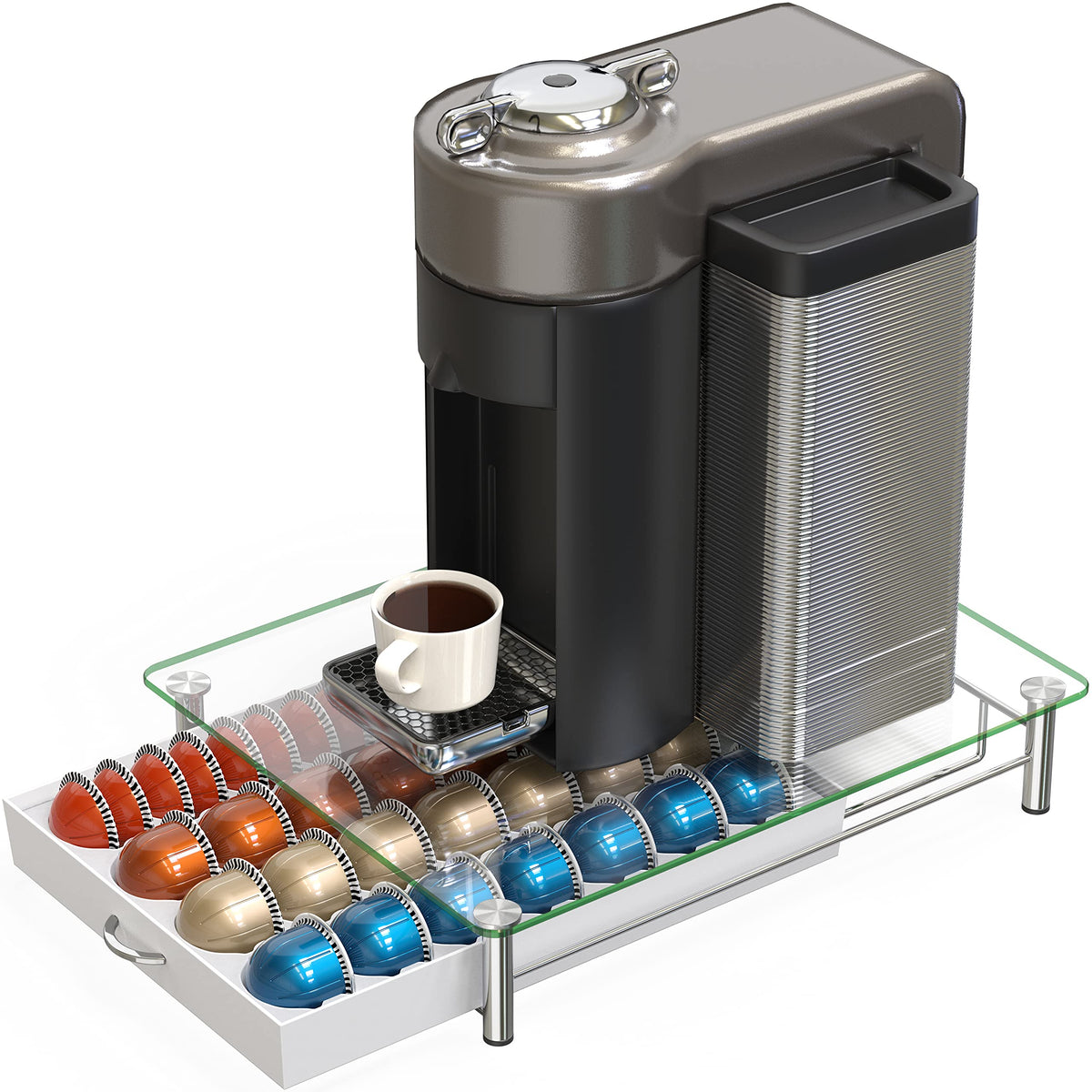Deco Brothers Tempered Glass Vertuo Pod Holder, Fits 24 Large/48 Small Pods