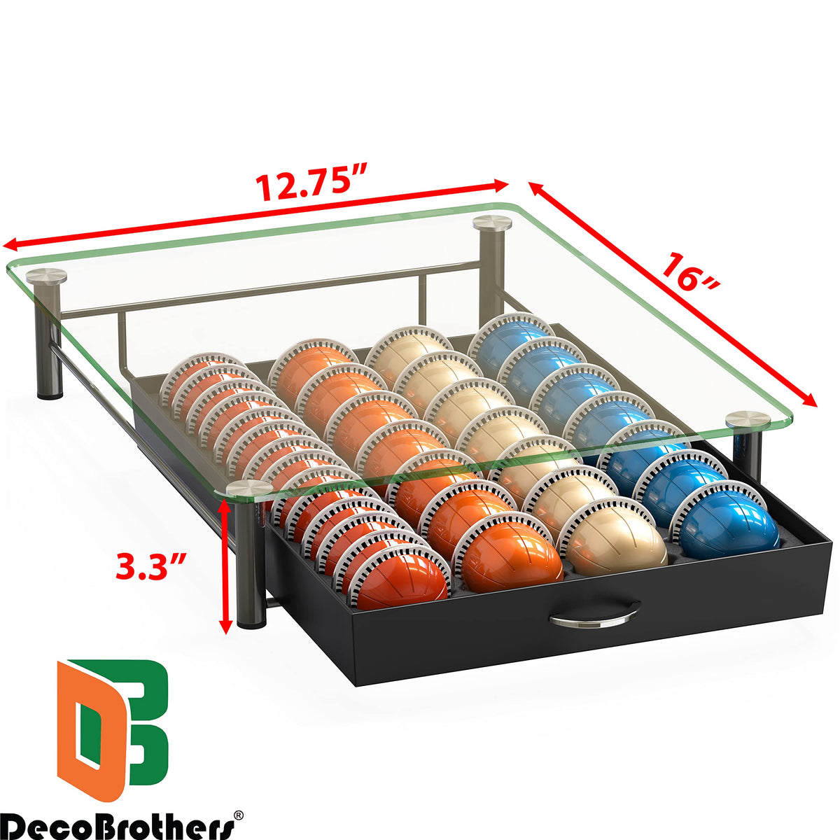 Deco Brothers Tempered Glass Vertuo Pod Holder, Fits 24 Large/48 Small Pods