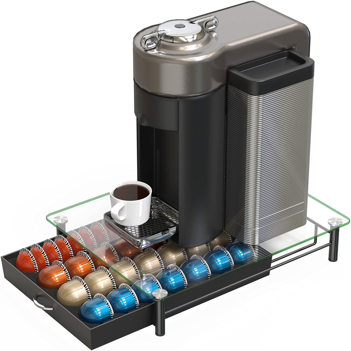 Deco Brothers Tempered Glass Vertuo Pod Holder, Fits 24 Large/48 Small Pods