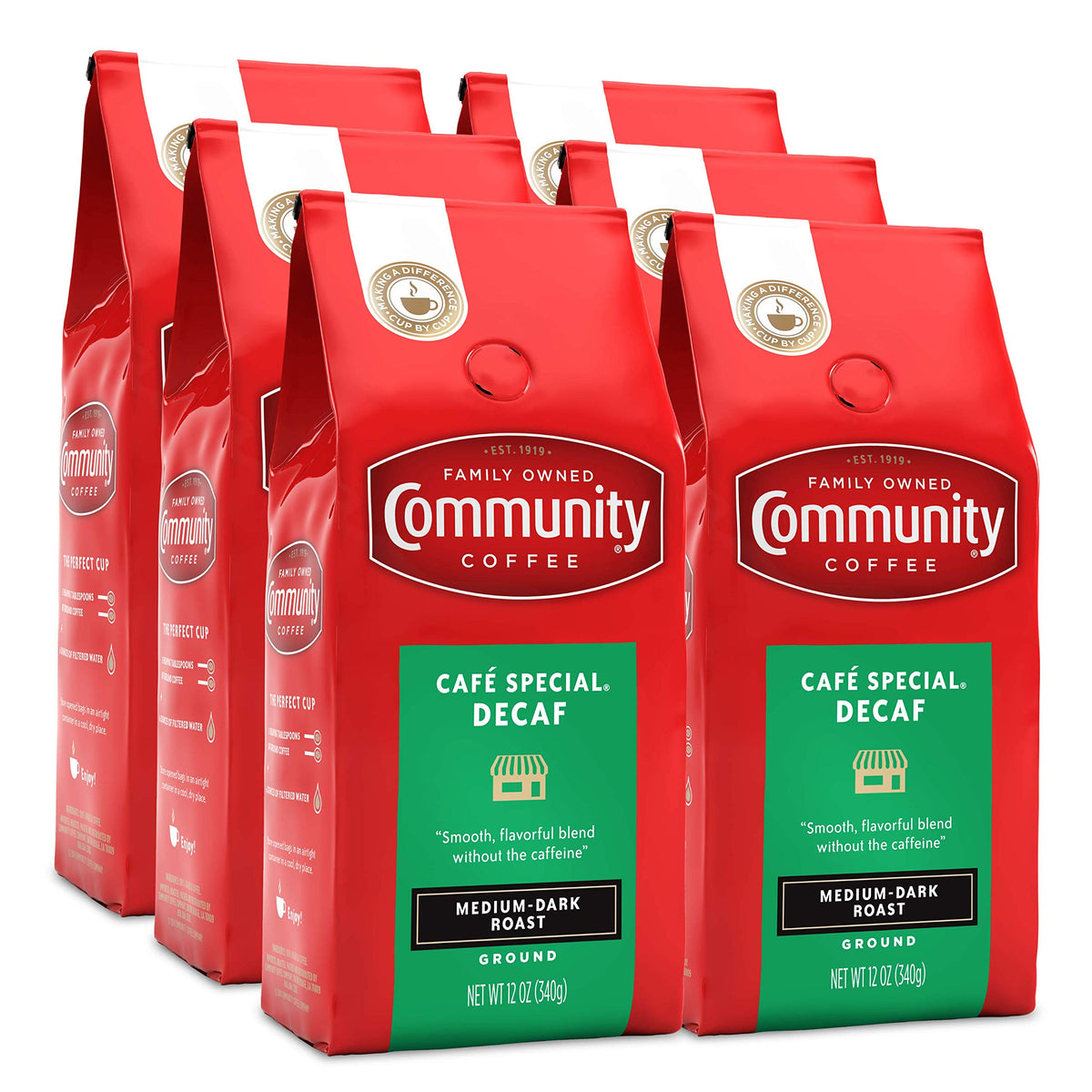 Community Coffee Café Special Decaf Ground Coffee, Medium Dark Roast, 32 Ounce Bag (Pack of 4)