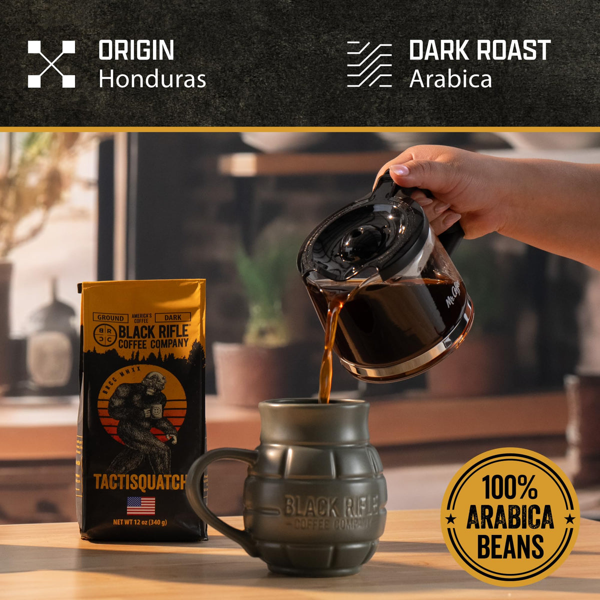 Black Rifle Coffee Company Dark Roast Ground Coffee Tactisquatch 7 OZ Bag