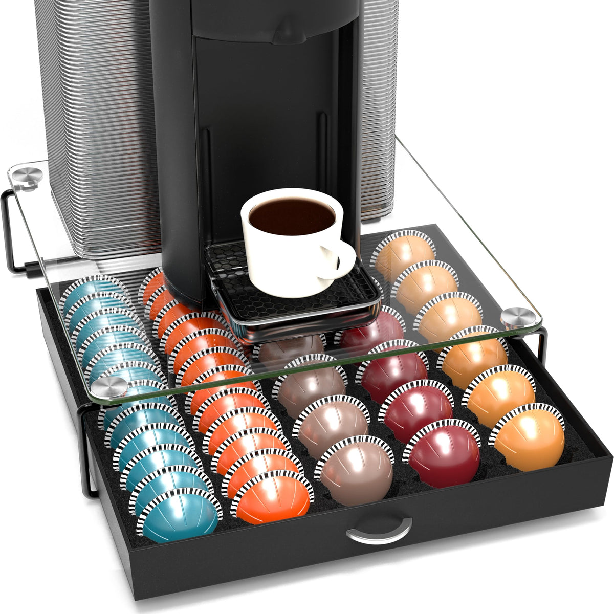 Deco Brothers Tempered Glass Vertuo Pod Holder, Fits 24 Large/48 Small Pods