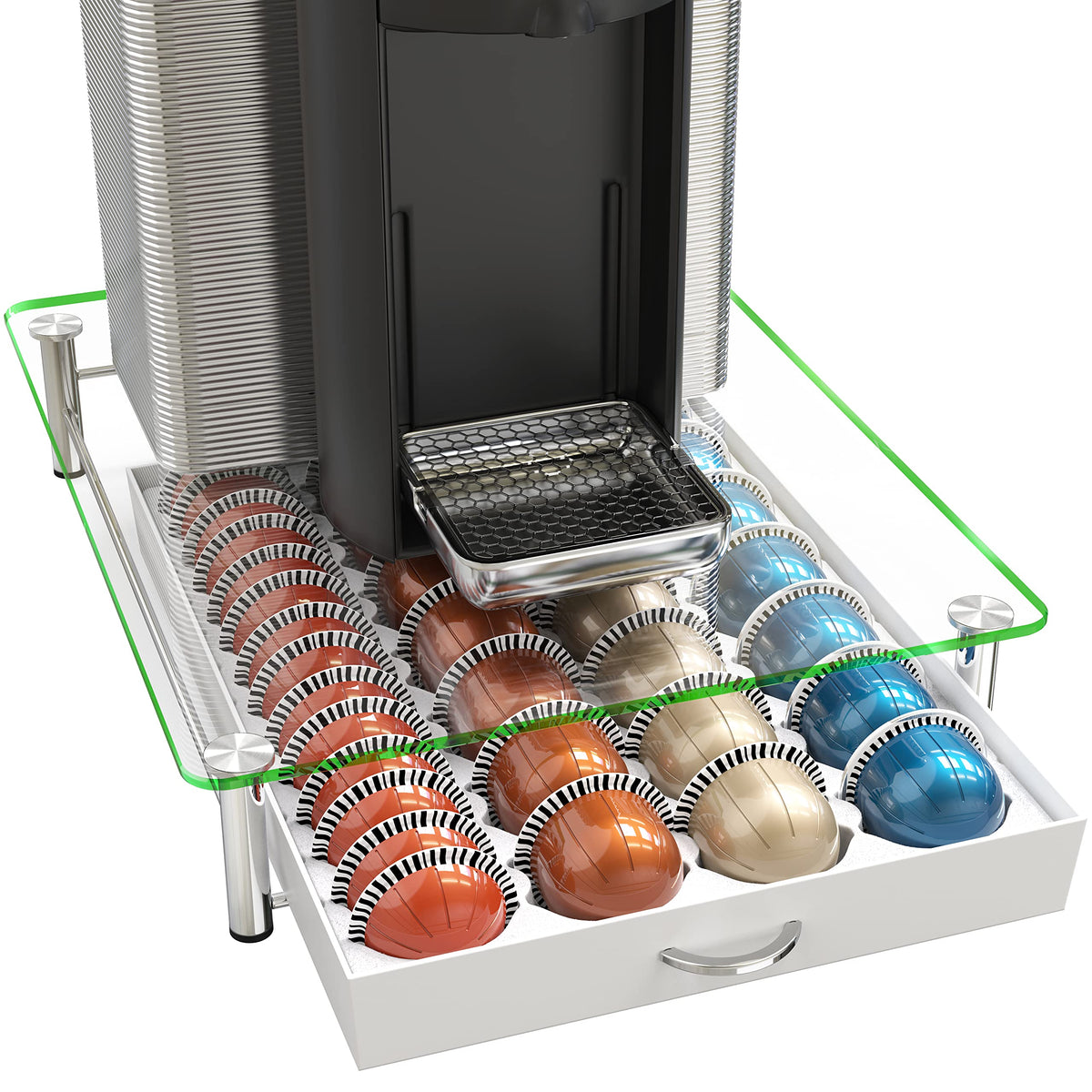 Deco Brothers Tempered Glass Vertuo Pod Holder, Fits 24 Large/48 Small Pods