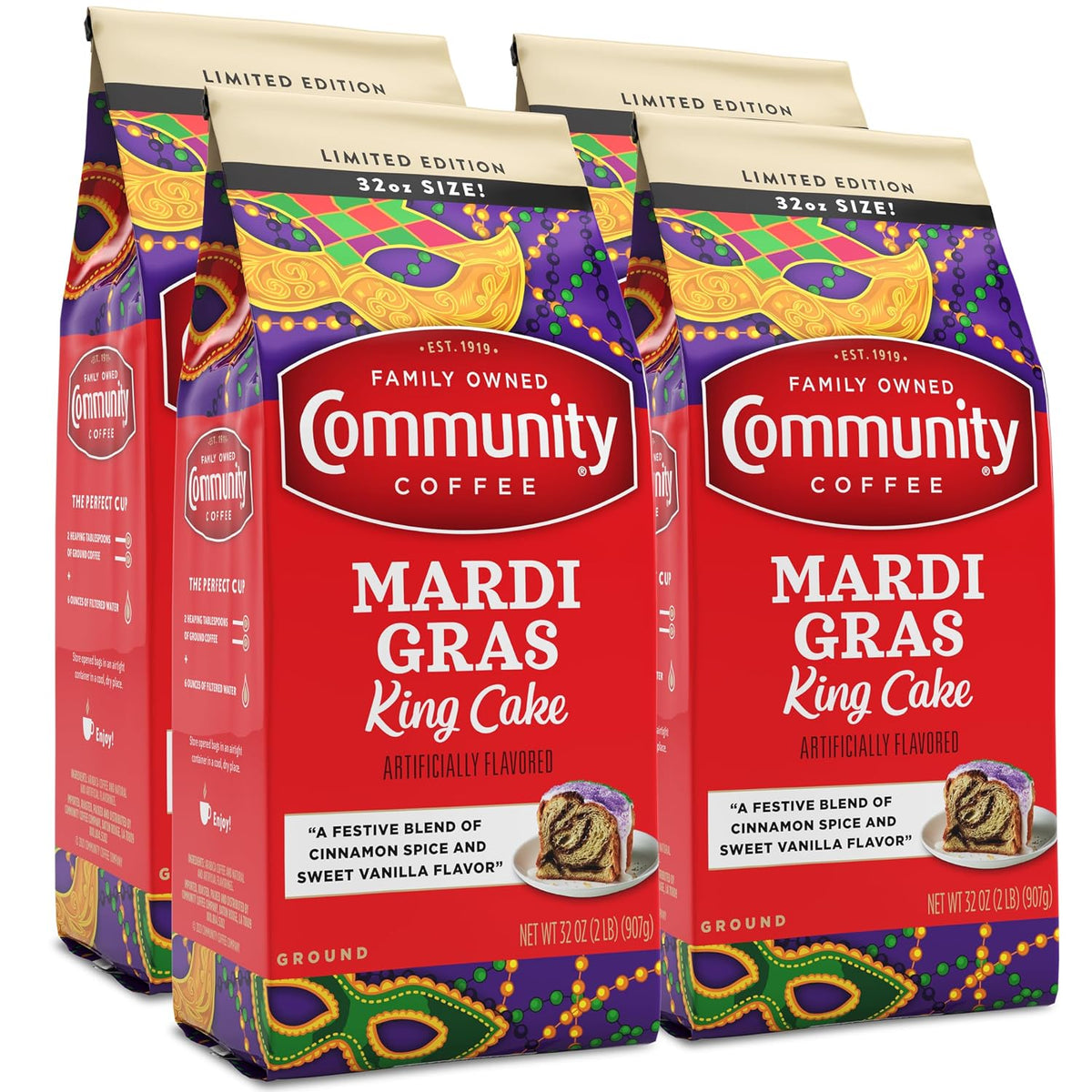 Community Coffee Cinnamon Roll Flavored Ground Coffee, Naturally Flavored, 11 Ounce (Pack of 1)