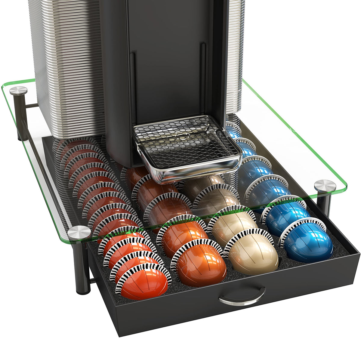 Deco Brothers Tempered Glass Vertuo Pod Holder, Fits 24 Large/48 Small Pods