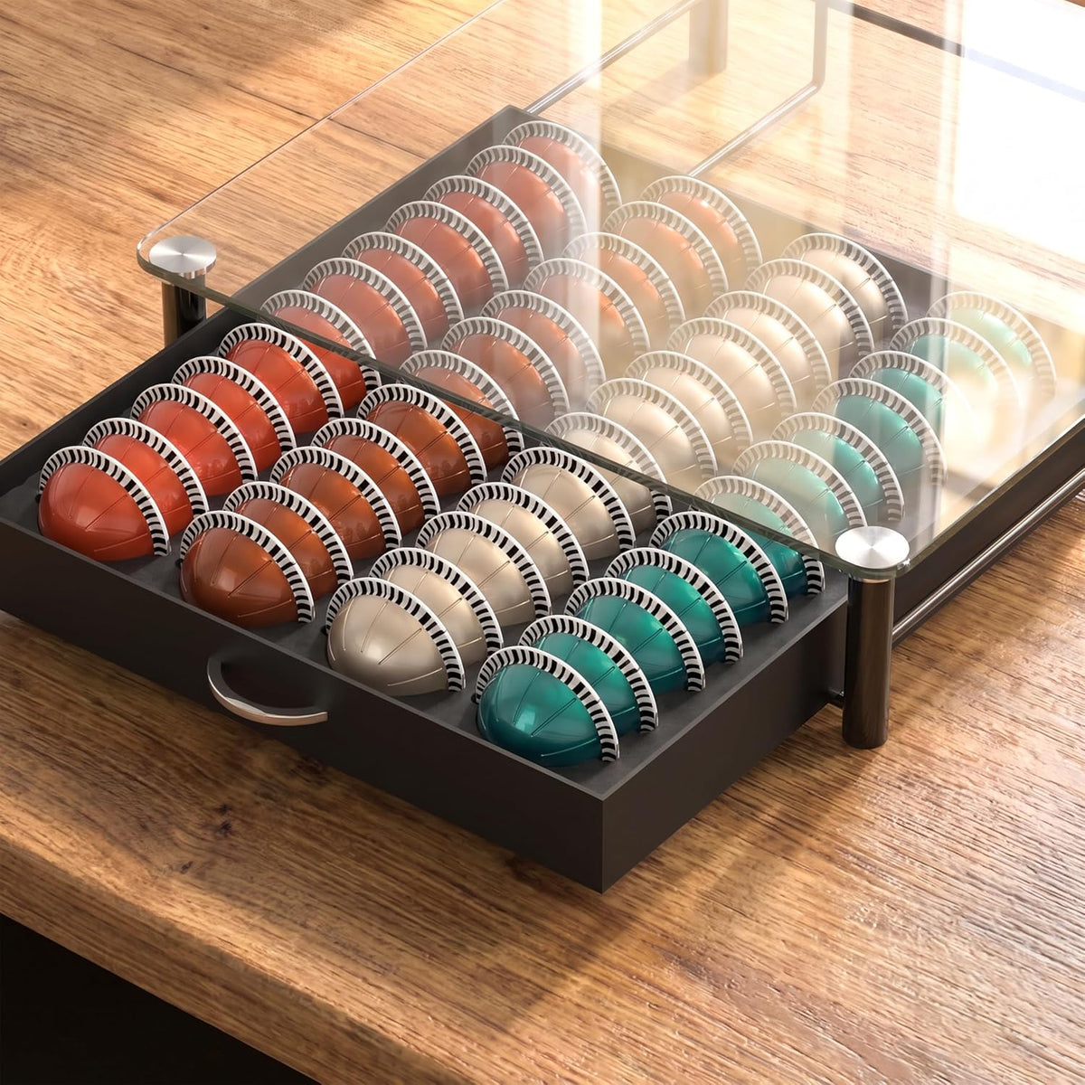 Deco Brothers Tempered Glass Vertuo Pod Holder, Fits 24 Large/48 Small Pods