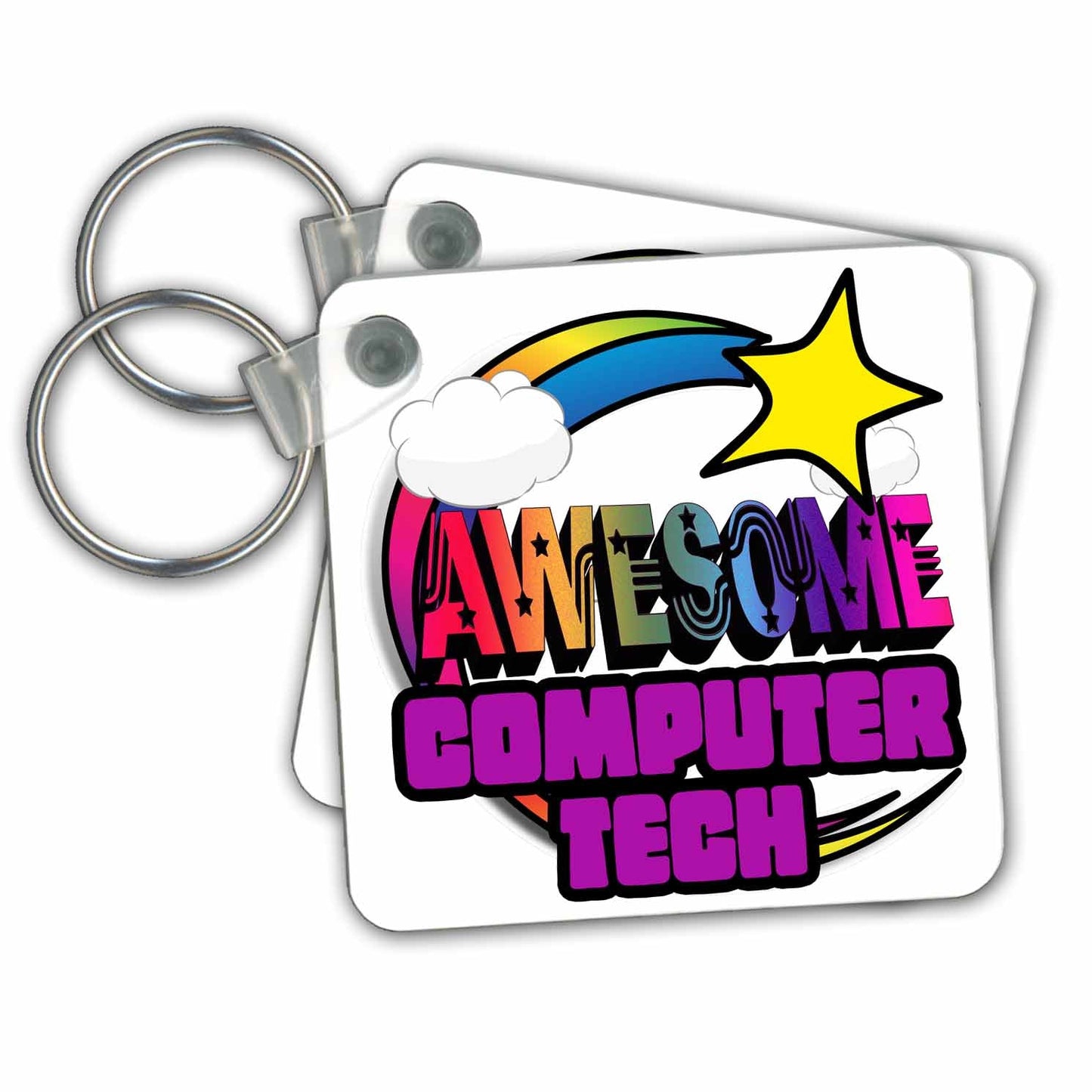 3dRose Key Chains Shooting Star Rainbow Awesome Computer Tech (kc-201251-1)