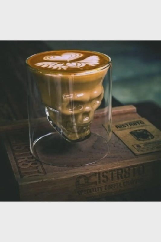 Handmade Skull Double Wall Glass Cup Gothic Coffee Mug