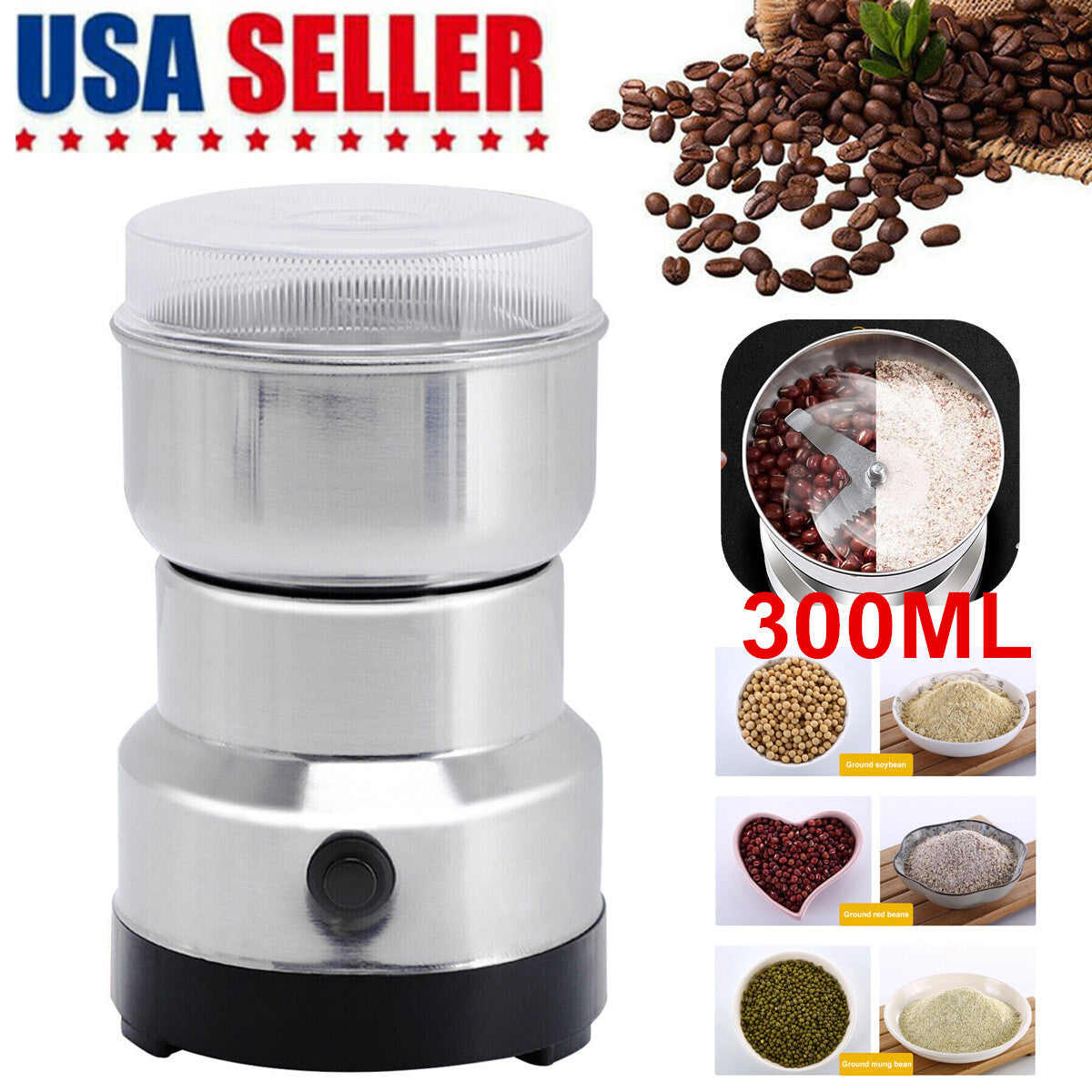 Electric Coffee Bean Grinder Nut Seed Herb Grind Spice Crusher Mill Blender US